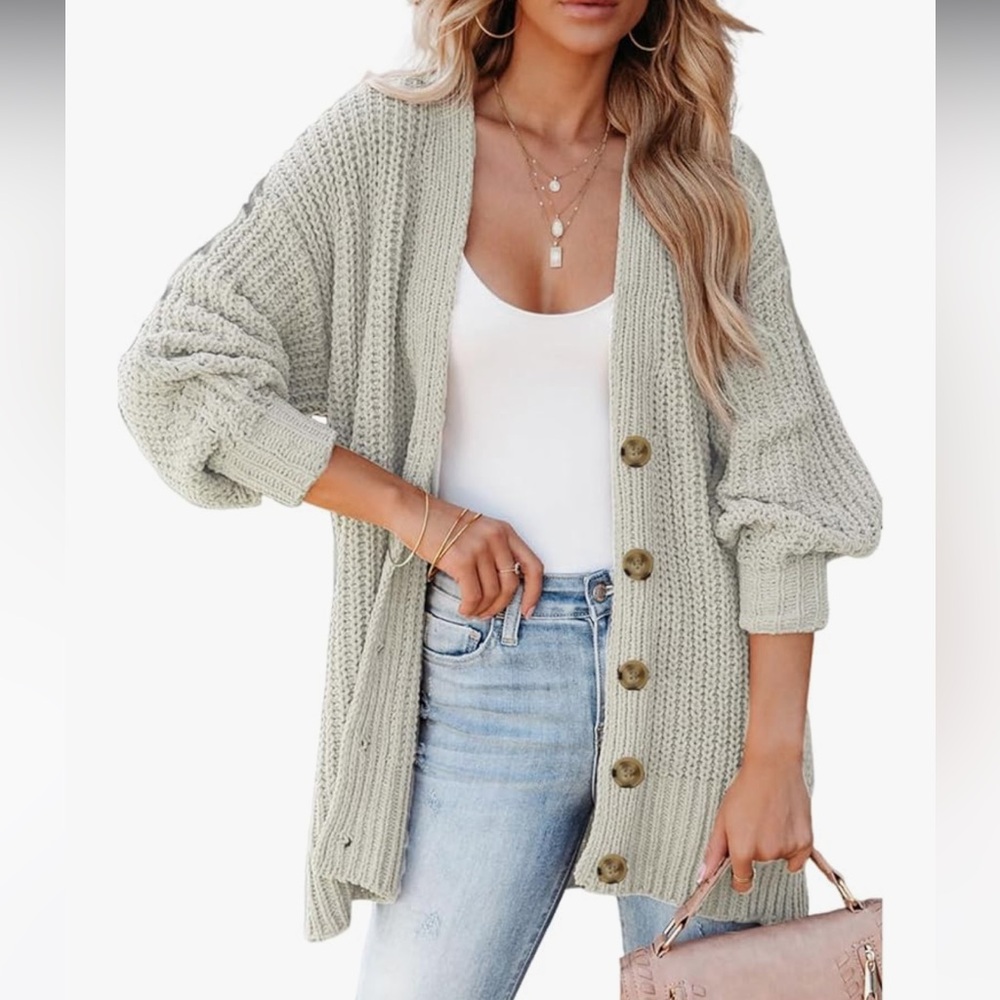 Gray cable knit cardigan sweater